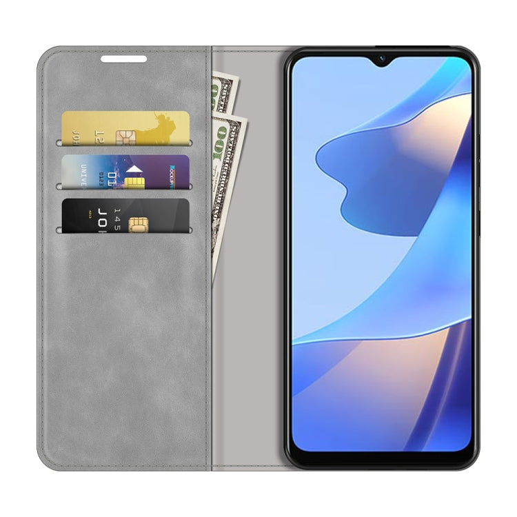 For OPPO A16 Retro-skin Business Magnetic Suction Leather Case with Holder & Card Slots & Wallet