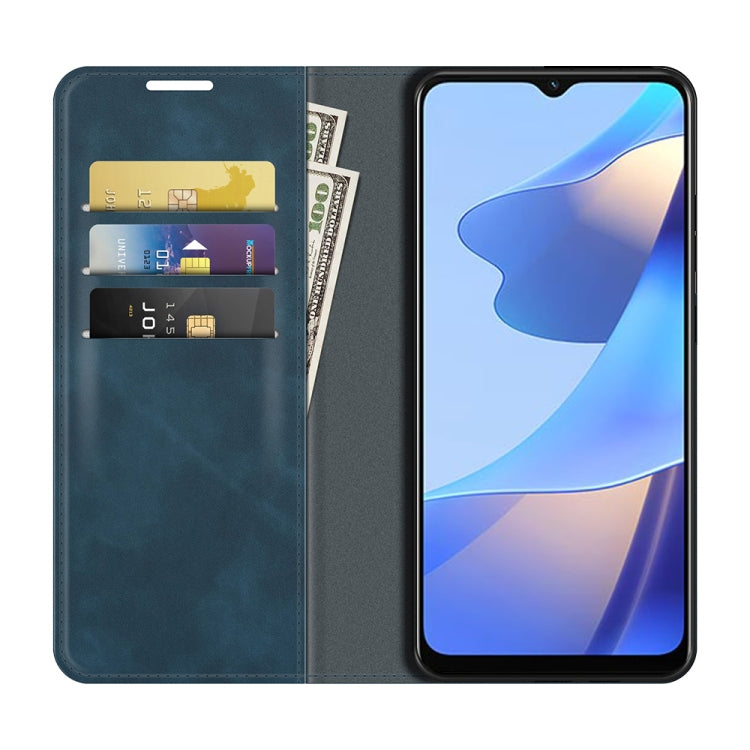 For OPPO A16 Retro-skin Business Magnetic Suction Leather Case with Holder & Card Slots & Wallet