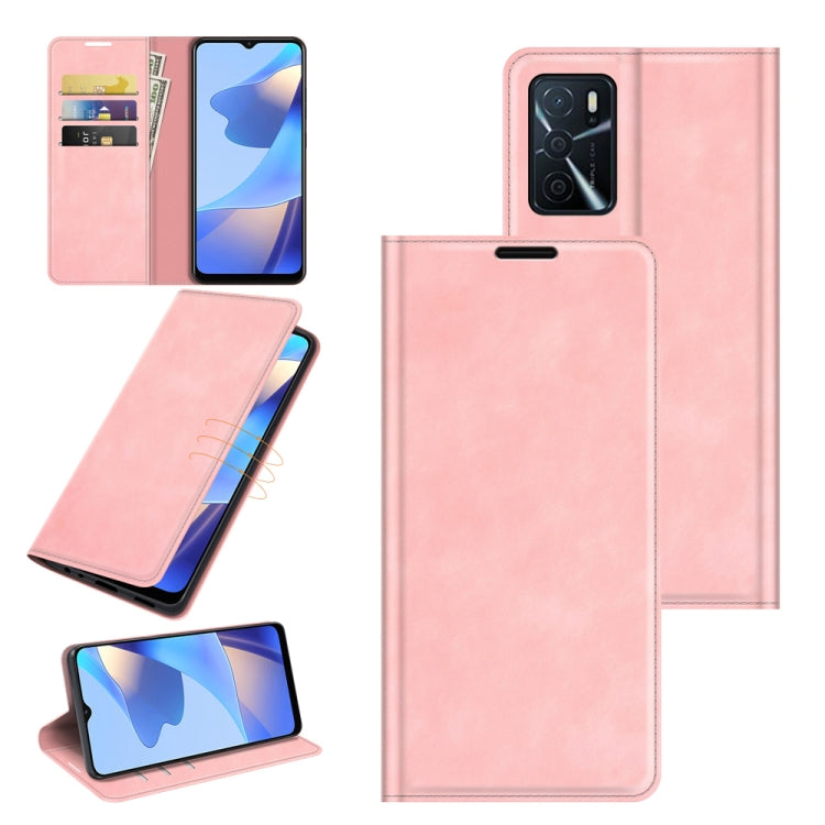 For OPPO A16 Retro-skin Business Magnetic Suction Leather Case with Holder & Card Slots & Wallet