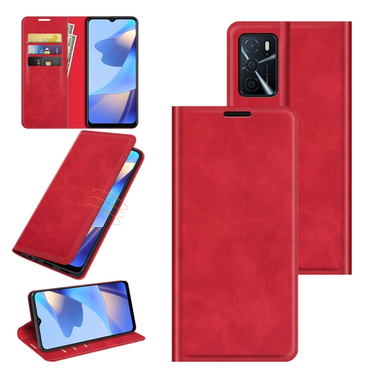 For OPPO A16 Retro-skin Business Magnetic Suction Leather Case with Holder & Card Slots & Wallet