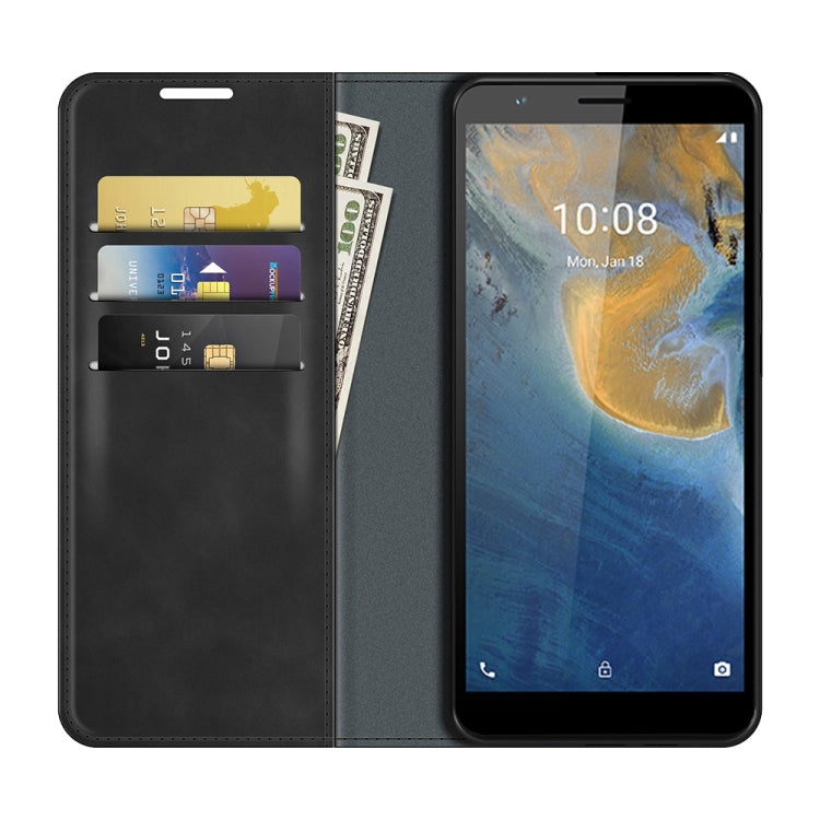 For ZTE Blade A31 Retro-skin Business Magnetic Suction Leather Case with Holder & Card Slots & Wallet