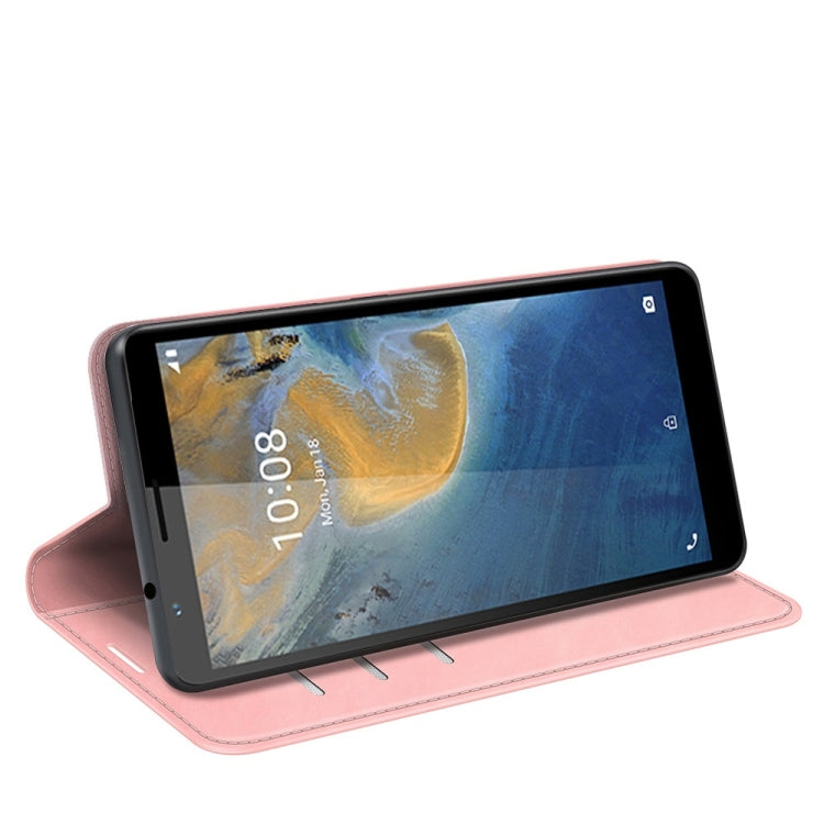 For ZTE Blade A31 Retro-skin Business Magnetic Suction Leather Case with Holder & Card Slots & Wallet