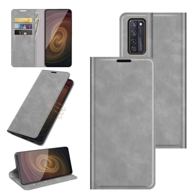 For ZTE Axon 20 5G Retro-skin Business Magnetic Suction Leather Case with Holder & Card Slots & Wallet