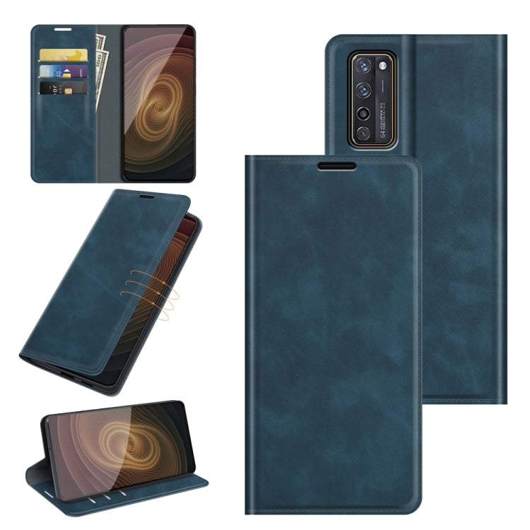 For ZTE Axon 20 5G Retro-skin Business Magnetic Suction Leather Case with Holder & Card Slots & Wallet