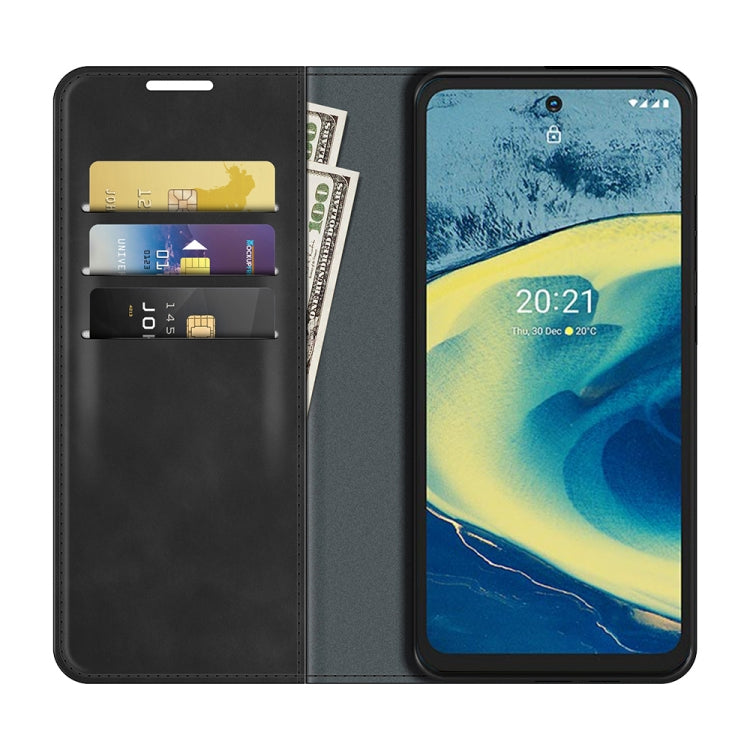 For Nokia XR20 Retro-skin Business Magnetic Suction Leather Case with Holder & Card Slots & Wallet