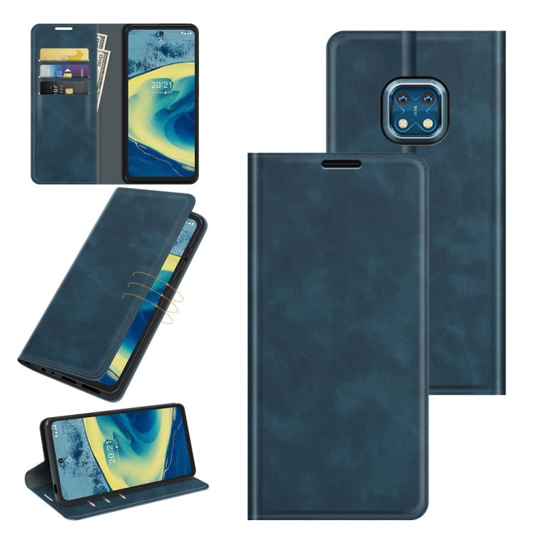 For Nokia XR20 Retro-skin Business Magnetic Suction Leather Case with Holder & Card Slots & Wallet