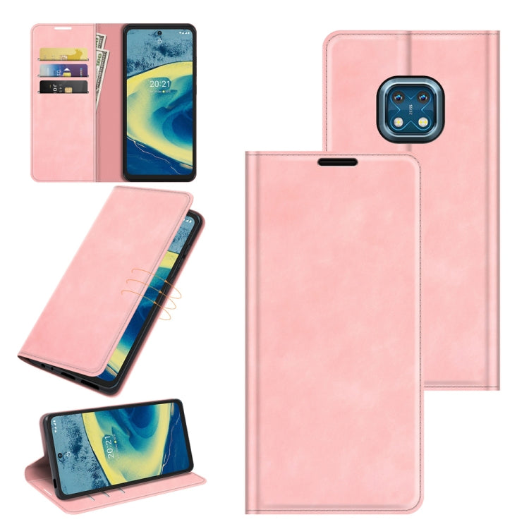 For Nokia XR20 Retro-skin Business Magnetic Suction Leather Case with Holder & Card Slots & Wallet