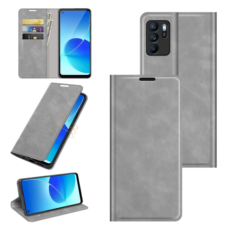 For OPPO Reno6 ZRetro-skin Business Magnetic Suction Leather Case with Holder & Card Slots & Wallet