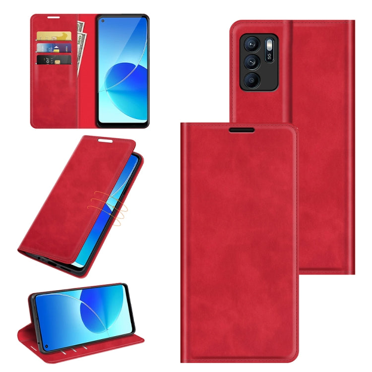 For OPPO Reno6 ZRetro-skin Business Magnetic Suction Leather Case with Holder & Card Slots & Wallet