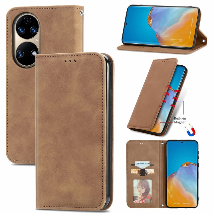 For Huawei P50 Retro Skin Feel Business Magnetic Horizontal Flip Leather Case with Holder & Card Slots & Wallet & Photo Frame