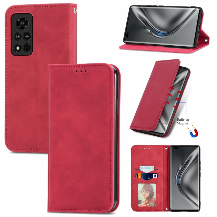 For Honor V40 5G Retro Skin Feel Business Magnetic Horizontal Flip Leather Case with Holder & Card Slots & Wallet & Photo Frame