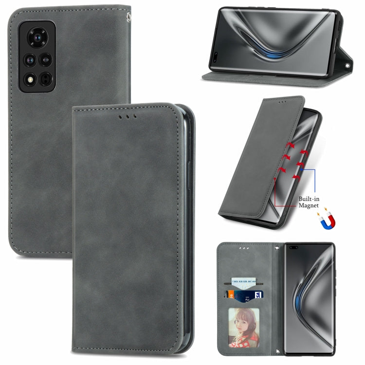 For Honor V40 5G Retro Skin Feel Business Magnetic Horizontal Flip Leather Case with Holder & Card Slots & Wallet & Photo Frame