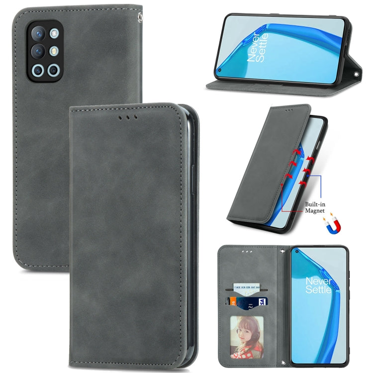 For OnePlus 9R Retro Skin Feel Business Magnetic Horizontal Flip Leather Case with Holder & Card Slots & Wallet & Photo Frame