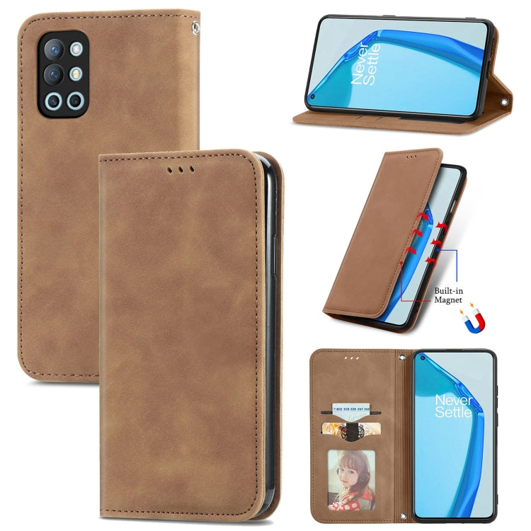 For OnePlus 9R Retro Skin Feel Business Magnetic Horizontal Flip Leather Case with Holder & Card Slots & Wallet & Photo Frame