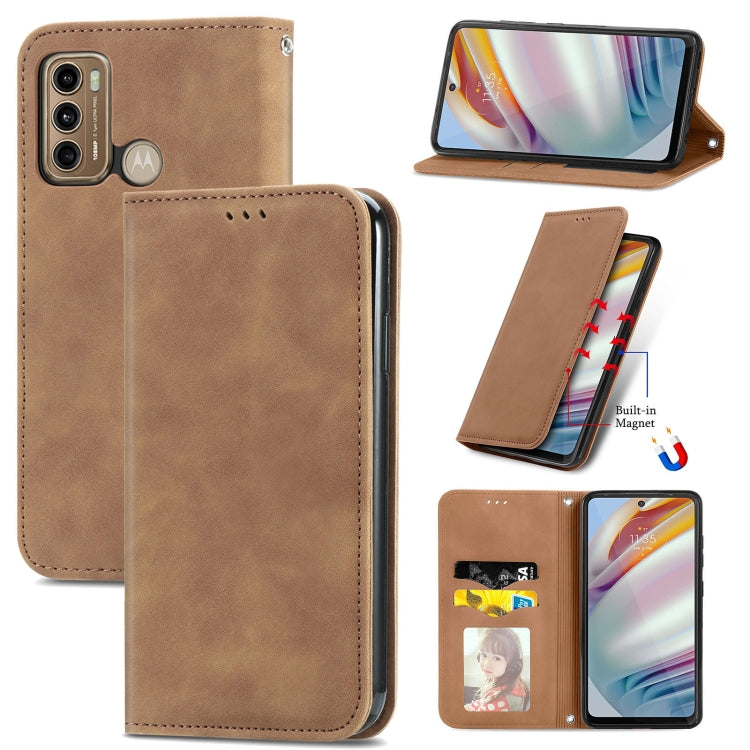 For Motorola Moto G60 Retro Skin Feel Business Magnetic Horizontal Flip Leather Case with Holder & Card Slots & Wallet & Photo Frame
