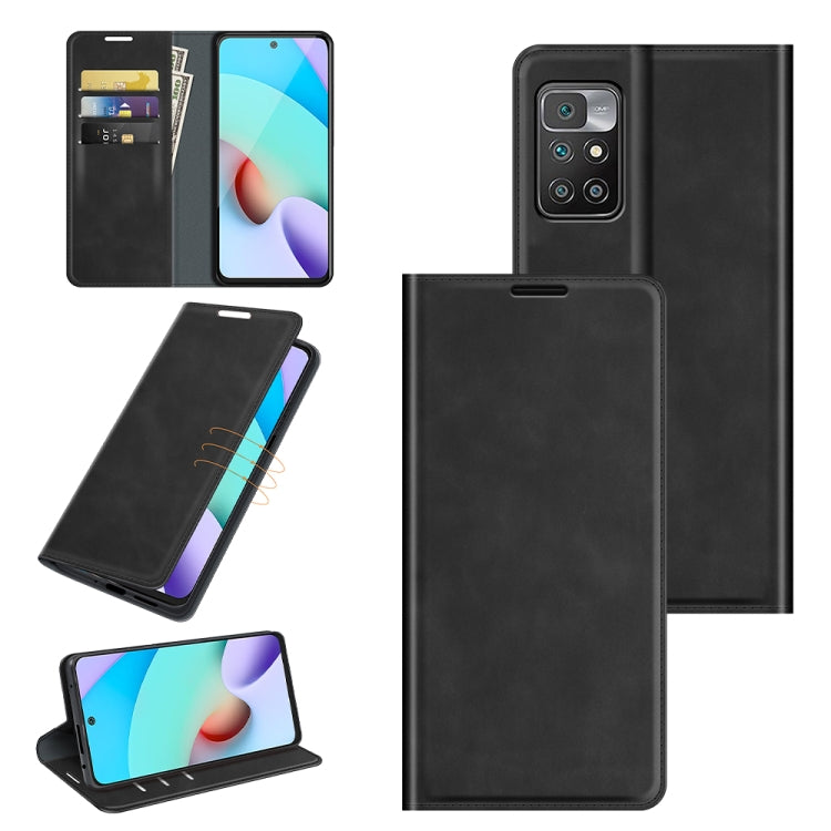 For Xiaomi Redmi 10 Retro-skin Business Magnetic Suction Leather Case with Holder & Card Slots & Wallet