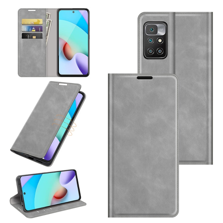 For Xiaomi Redmi 10 Retro-skin Business Magnetic Suction Leather Case with Holder & Card Slots & Wallet