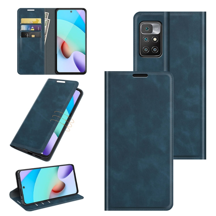 For Xiaomi Redmi 10 Retro-skin Business Magnetic Suction Leather Case with Holder & Card Slots & Wallet