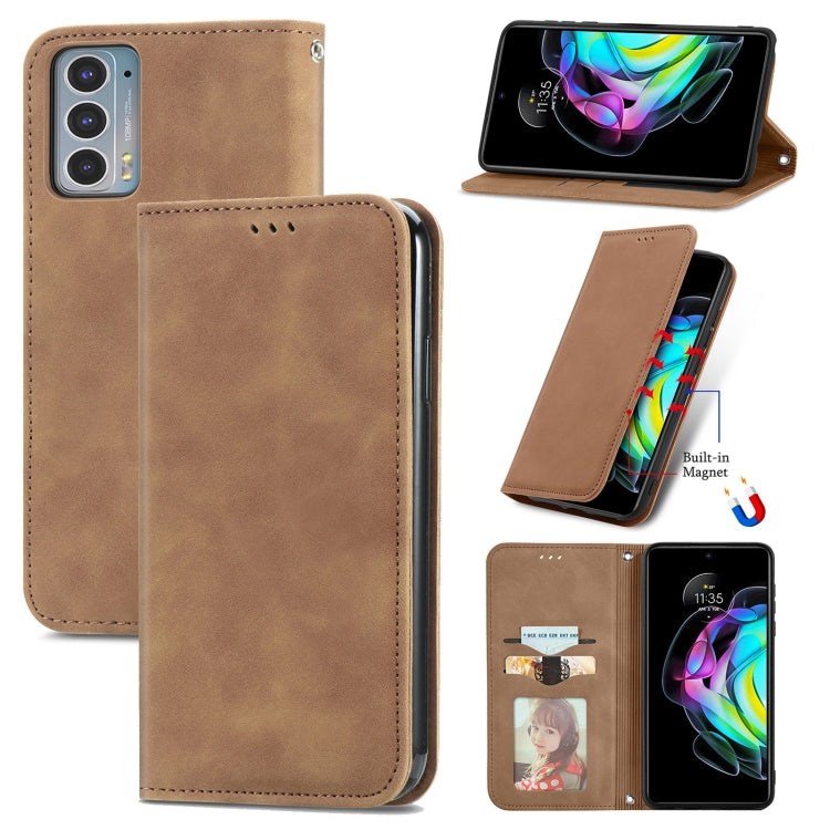For Motorola Edge 20 Retro Skin Feel Business Magnetic Horizontal Flip Leather Case With Holder & Card Slots & Wallet & Photo Frame