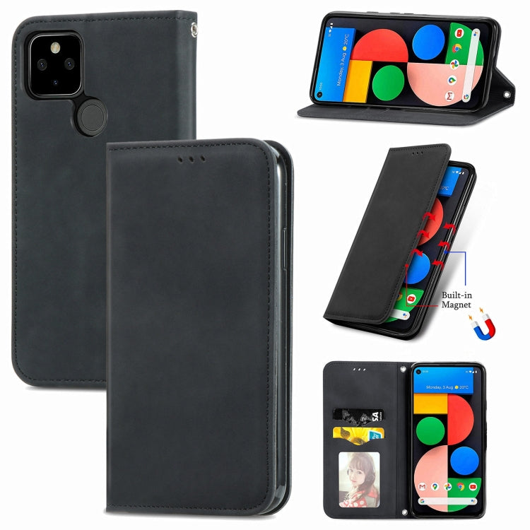 For Google Pixel 5a 5G Retro Skin Feel Business Magnetic Horizontal Flip Leather Case with Holder & Card Slots & Wallet & Photo Frame