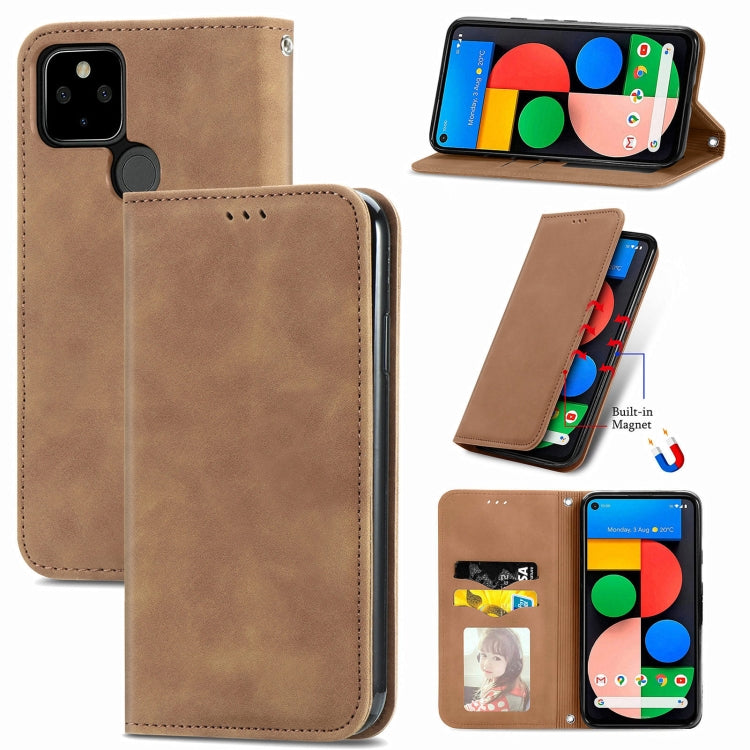 For Google Pixel 5a 5G Retro Skin Feel Business Magnetic Horizontal Flip Leather Case with Holder & Card Slots & Wallet & Photo Frame