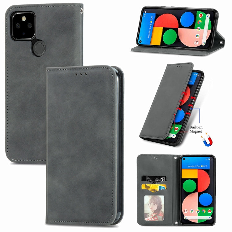 For Google Pixel 5a 5G Retro Skin Feel Business Magnetic Horizontal Flip Leather Case with Holder & Card Slots & Wallet & Photo Frame