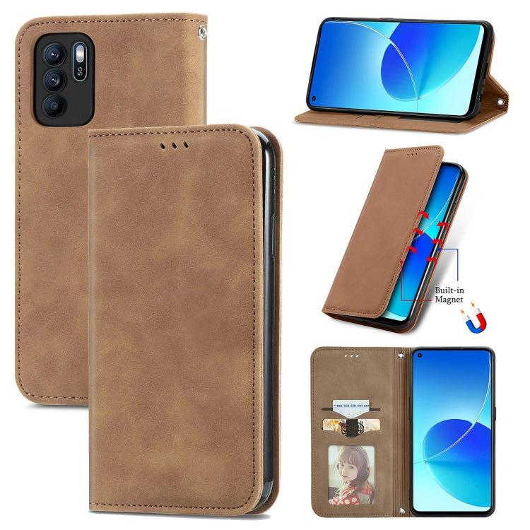 For OPPO Reno6 Z Retro Skin Feel Business Magnetic Horizontal Flip Leather Case With Holder & Card Slots & Wallet & Photo Frame