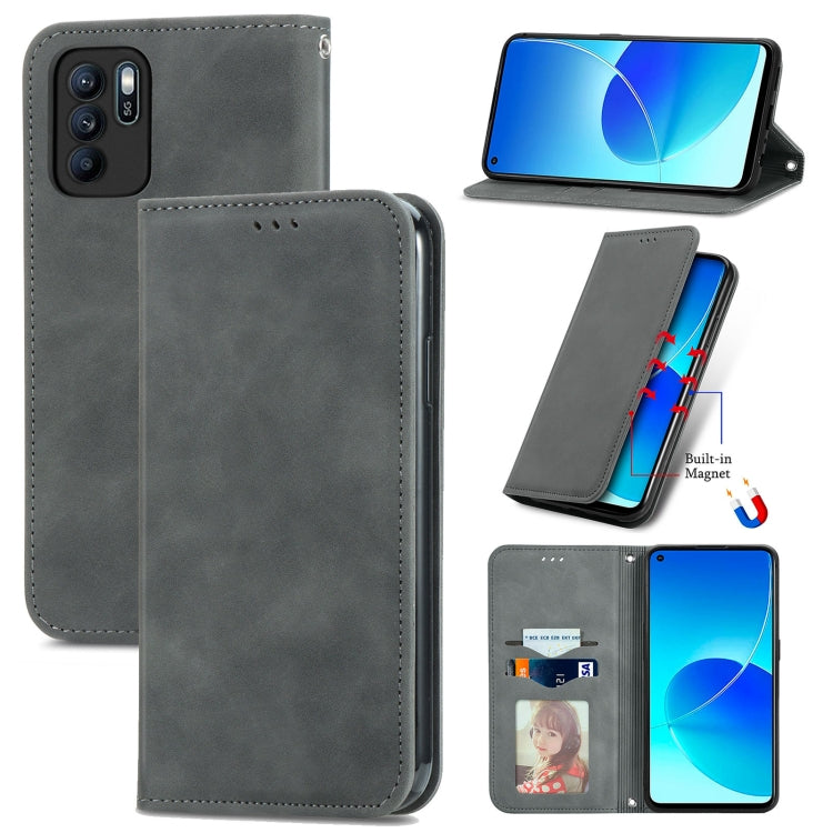 For OPPO Reno6 Z Retro Skin Feel Business Magnetic Horizontal Flip Leather Case With Holder & Card Slots & Wallet & Photo Frame