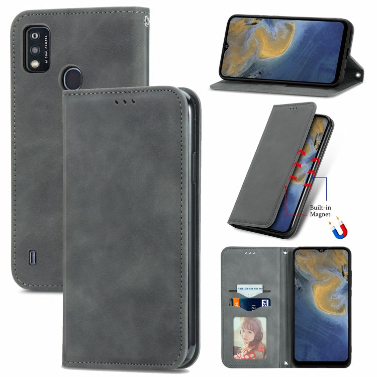 For ZTE A51 Retro Skin Feel Business Magnetic Horizontal Flip Leather Case with Holder & Card Slots & Wallet & Photo Frame