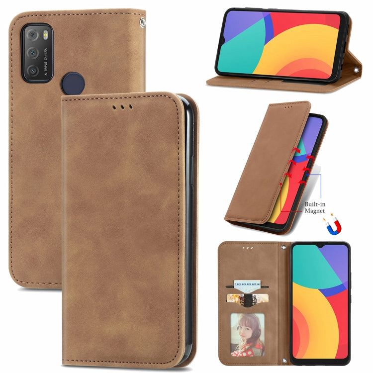 For Alcatel 1S 2021 Retro Skin Feel Business Magnetic Horizontal Flip Leather Case with Holder & Card Slots & Wallet & Photo Frame