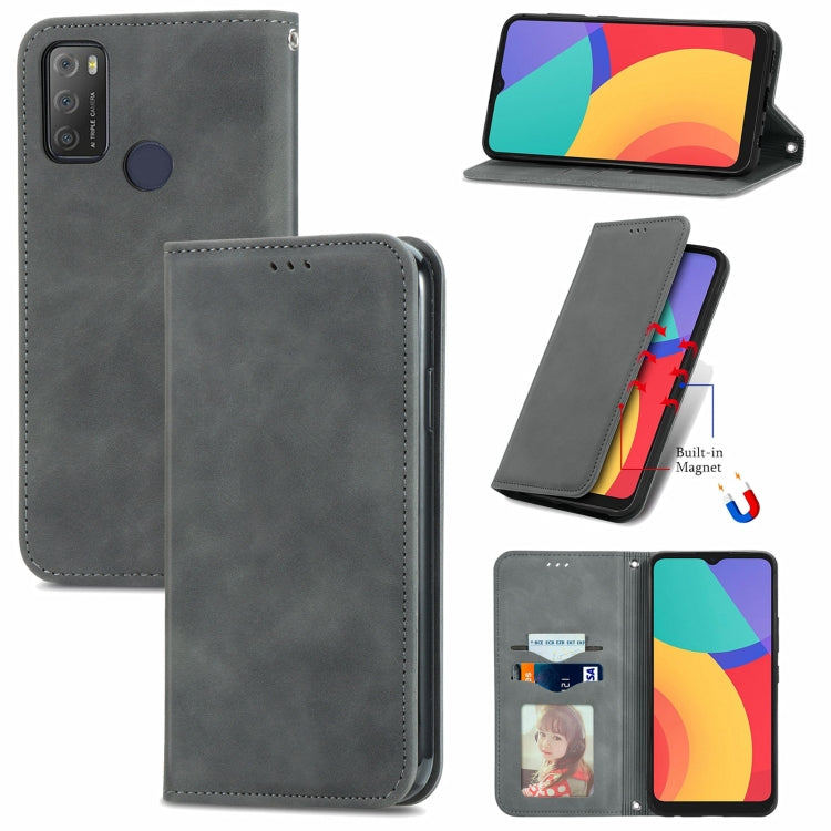 For Alcatel 1S 2021 Retro Skin Feel Business Magnetic Horizontal Flip Leather Case with Holder & Card Slots & Wallet & Photo Frame
