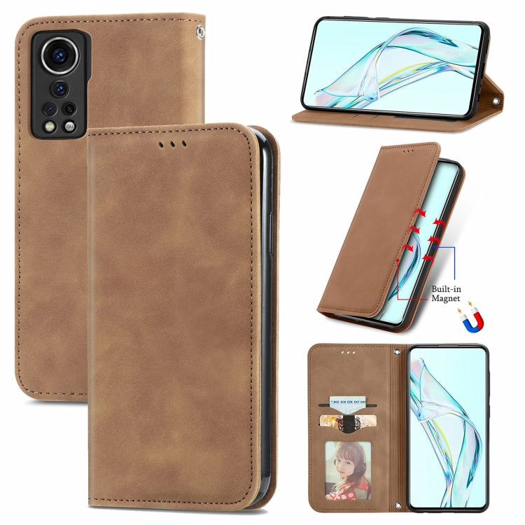 For ZTE Axon 30 5G Retro Skin Feel Business Magnetic Horizontal Flip Leather Case with Holder & Card Slots & Wallet & Photo Frame