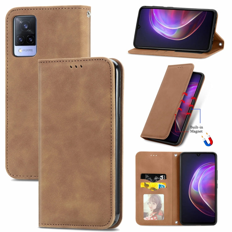 For vivo V21 Retro Skin Feel Business Magnetic Horizontal Flip Leather Case with Holder & Card Slots & Wallet & Photo Frame