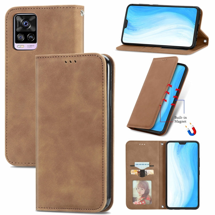 For vivo S7 Retro Skin Feel Business Magnetic Horizontal Flip Leather Case with Holder & Card Slots & Wallet & Photo Frame