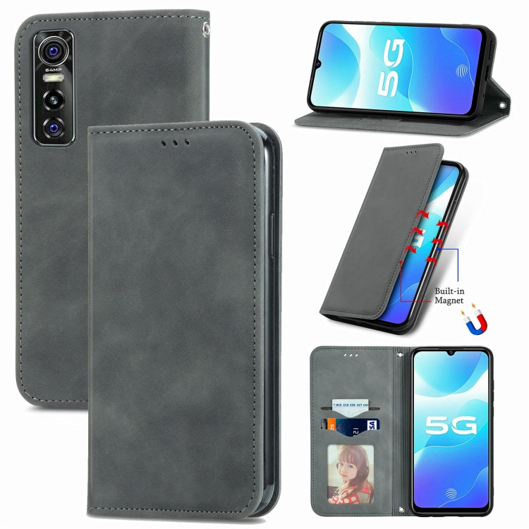 For vivo S7 E Retro Skin Feel Business Magnetic Horizontal Flip Leather Case with Holder & Card Slots & Wallet & Photo Frame