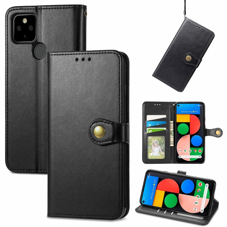 For Google Pixel 5a 5G Solid Color Leather Buckle Phone Case with Lanyard & Photo Frame & Card Slot & Wallet & Stand Function