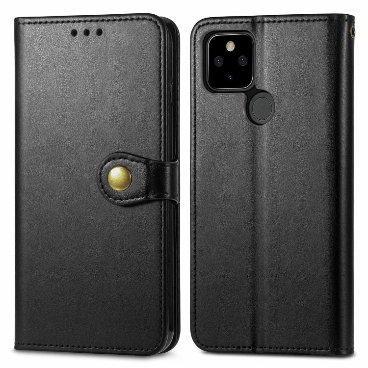 For Google Pixel 5a 5G Solid Color Leather Buckle Phone Case with Lanyard & Photo Frame & Card Slot & Wallet & Stand Function