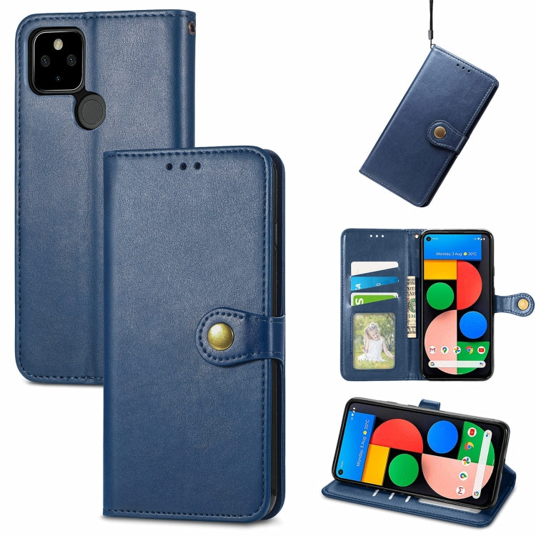 For Google Pixel 5a 5G Solid Color Leather Buckle Phone Case with Lanyard & Photo Frame & Card Slot & Wallet & Stand Function