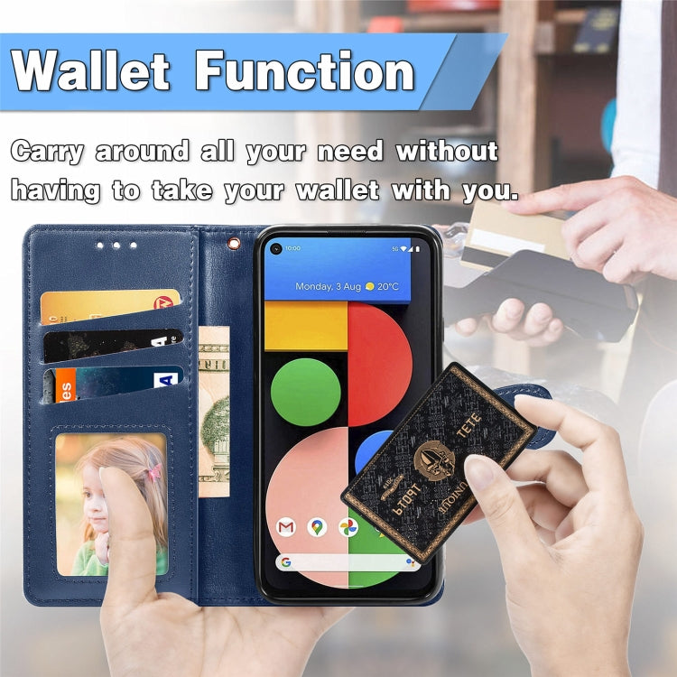 For Google Pixel 5a 5G Solid Color Leather Buckle Phone Case with Lanyard & Photo Frame & Card Slot & Wallet & Stand Function