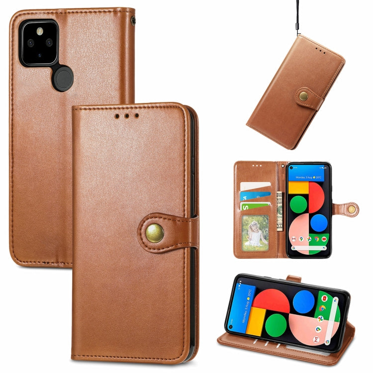 For Google Pixel 5a 5G Solid Color Leather Buckle Phone Case with Lanyard & Photo Frame & Card Slot & Wallet & Stand Function