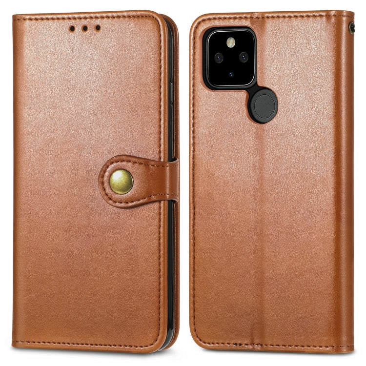 For Google Pixel 5a 5G Solid Color Leather Buckle Phone Case with Lanyard & Photo Frame & Card Slot & Wallet & Stand Function