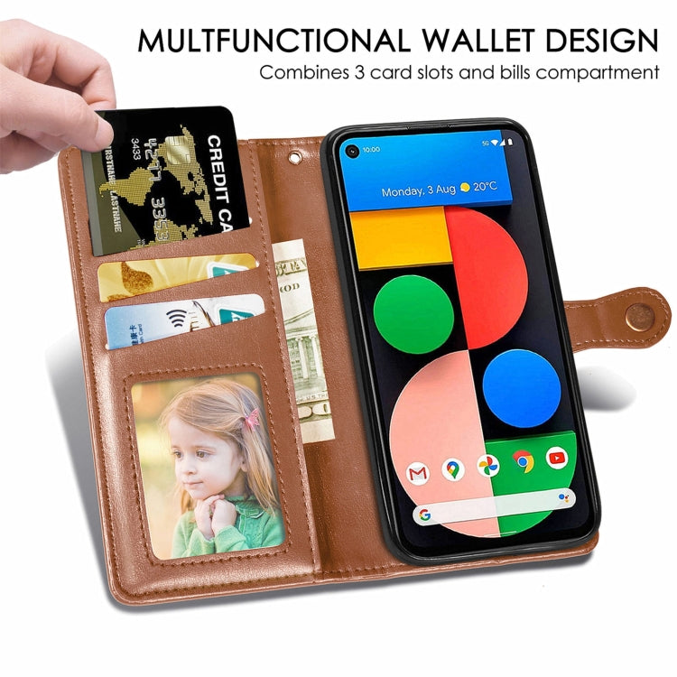 For Google Pixel 5a 5G Solid Color Leather Buckle Phone Case with Lanyard & Photo Frame & Card Slot & Wallet & Stand Function