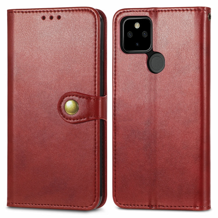 For Google Pixel 5a 5G Solid Color Leather Buckle Phone Case with Lanyard & Photo Frame & Card Slot & Wallet & Stand Function