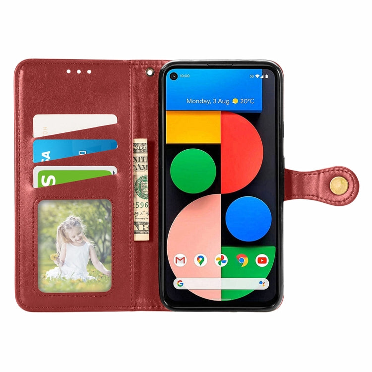 For Google Pixel 5a 5G Solid Color Leather Buckle Phone Case with Lanyard & Photo Frame & Card Slot & Wallet & Stand Function