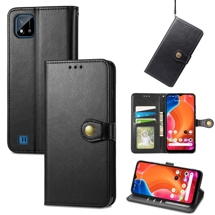 For OPPO Realme C20 Solid Color Leather Buckle Phone Case with Lanyard & Photo Frame & Card Slot & Wallet & Stand Function