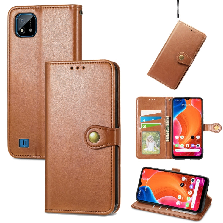 For OPPO Realme C20 Solid Color Leather Buckle Phone Case with Lanyard & Photo Frame & Card Slot & Wallet & Stand Function