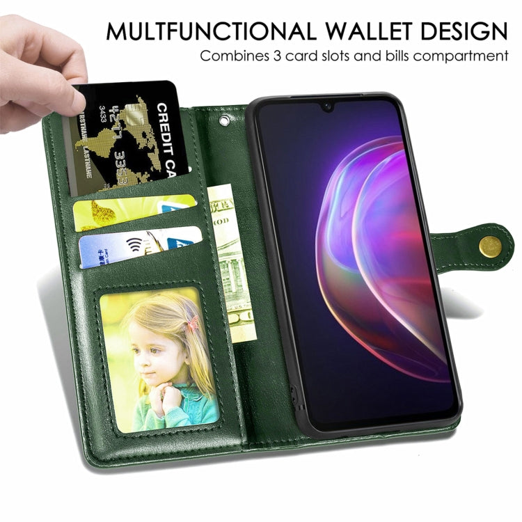 For vivo V21 5G Solid Color Leather Buckle Phone Case with Lanyard & Photo Frame & Card Slot & Wallet & Stand Function