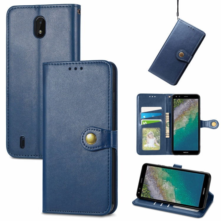 For Nokia C01 Plus Solid Color Leather Buckle Phone Case with Lanyard & Photo Frame & Card Slot & Wallet & Stand Function