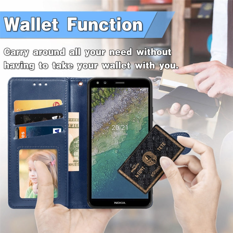 For Nokia C01 Plus Solid Color Leather Buckle Phone Case with Lanyard & Photo Frame & Card Slot & Wallet & Stand Function