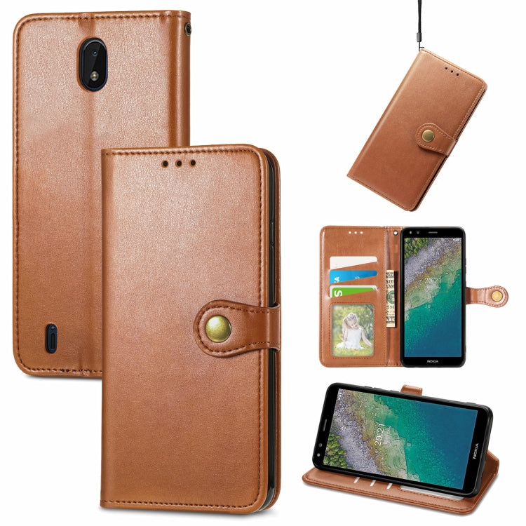 For Nokia C01 Plus Solid Color Leather Buckle Phone Case with Lanyard & Photo Frame & Card Slot & Wallet & Stand Function